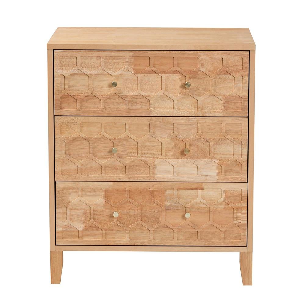 Hosea Japandi Carved Honeycomb Natural 3-Drawer Chest. Picture 13