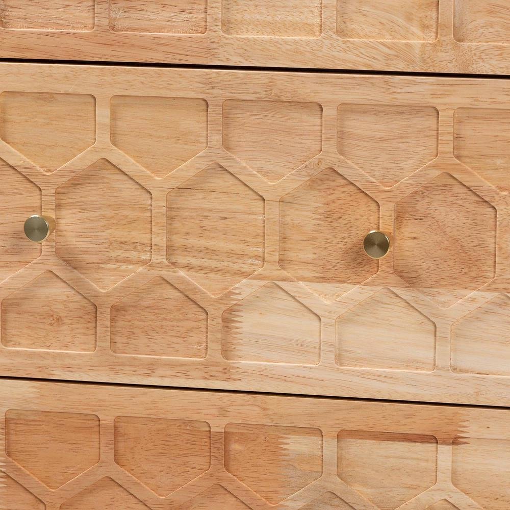 Hosea Japandi Carved Honeycomb Natural 3-Drawer Chest. Picture 15