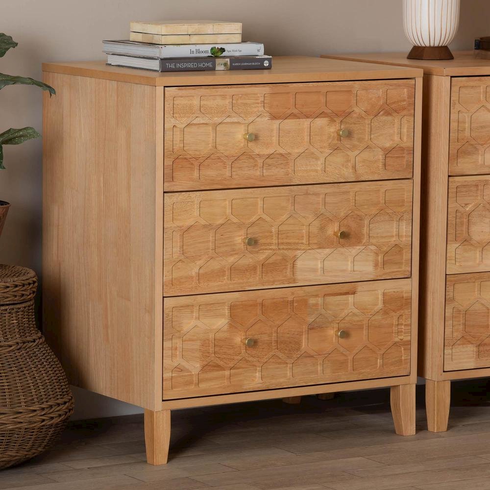 Hosea Japandi Carved Honeycomb Natural 3-Drawer Chest. Picture 18