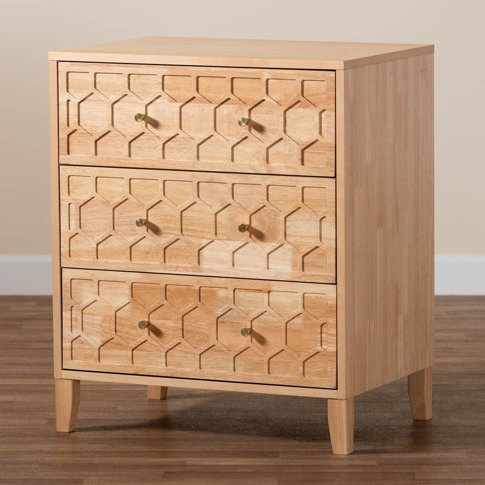 Hosea Japandi Carved Honeycomb Natural 3-Drawer Chest. Picture 19