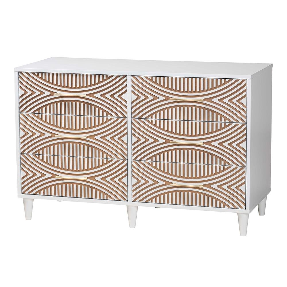Louetta Coastal White Carved Contrasting 6-Drawer Dresser. Picture 11