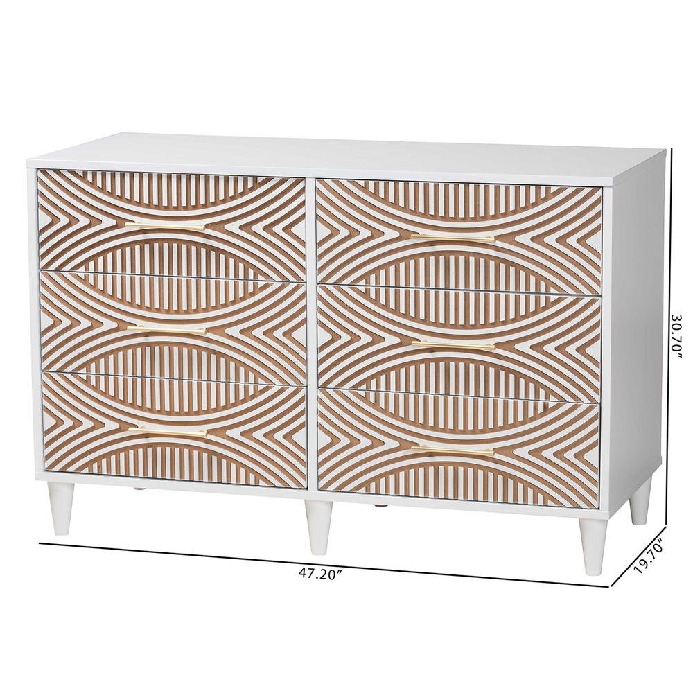 Louetta Coastal White Carved Contrasting 6-Drawer Dresser. Picture 20