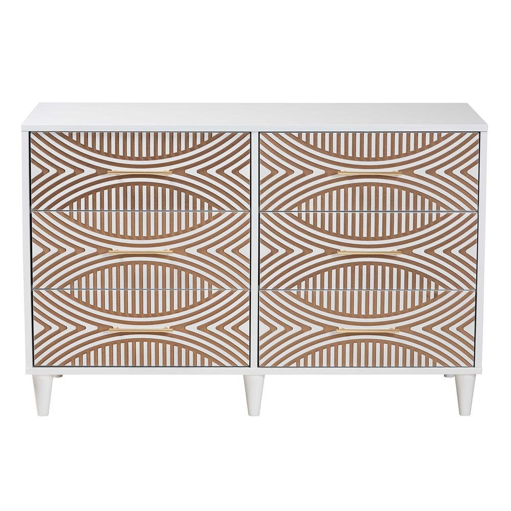 Louetta Coastal White Carved Contrasting 6-Drawer Dresser. Picture 13