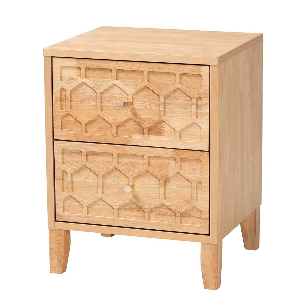 Hosea Japandi Carved Honeycomb Natural 2-Drawer Nightstand. Picture 11