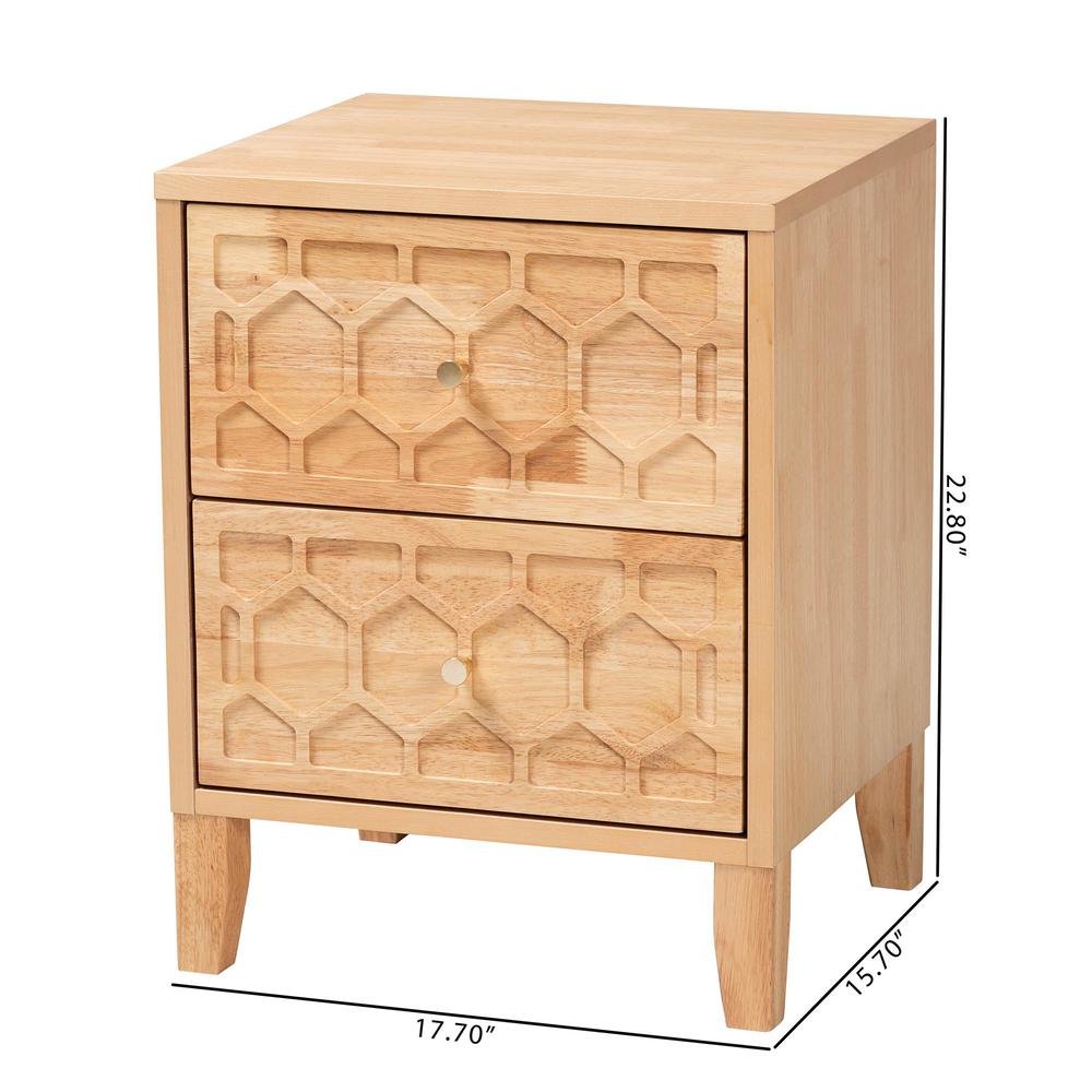 Hosea Japandi Carved Honeycomb Natural 2-Drawer Nightstand. Picture 20