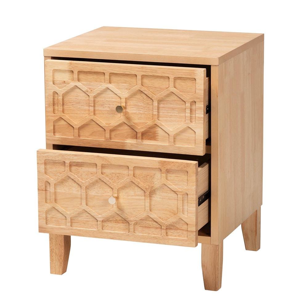 Hosea Japandi Carved Honeycomb Natural 2-Drawer Nightstand. Picture 12