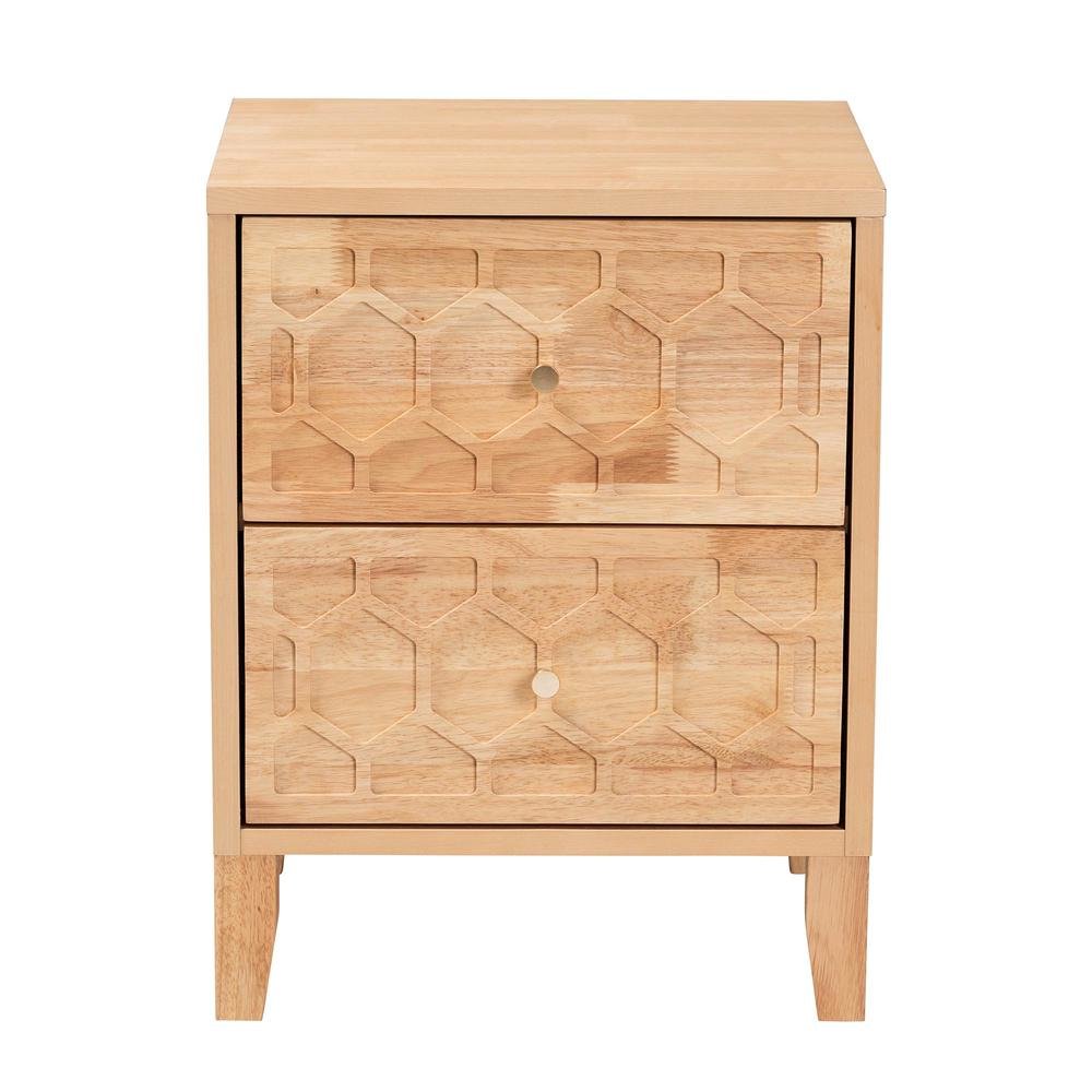 Hosea Japandi Carved Honeycomb Natural 2-Drawer Nightstand. Picture 13