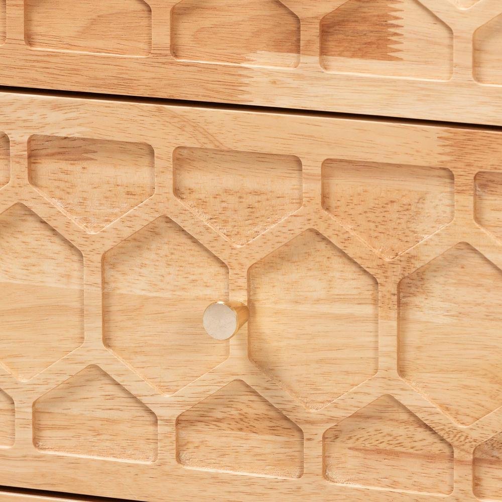 Hosea Japandi Carved Honeycomb Natural 2-Drawer Nightstand. Picture 15