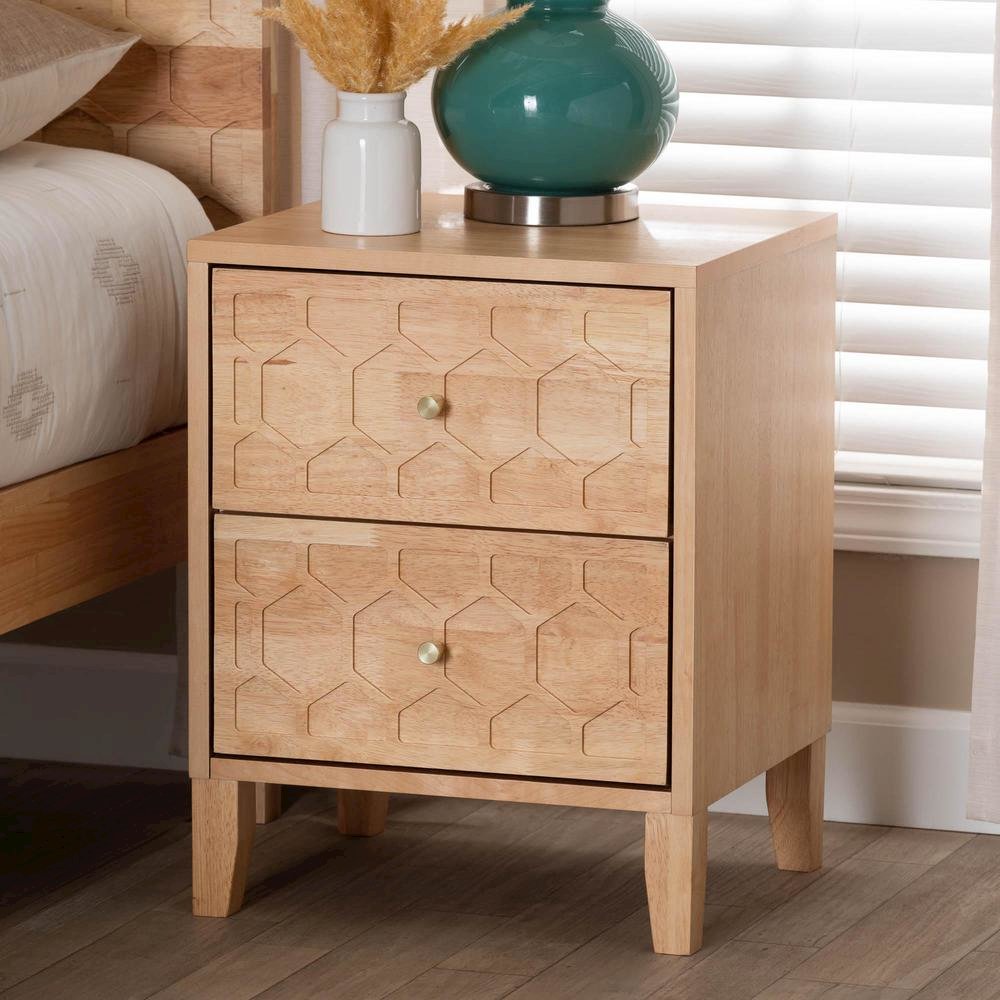 Hosea Japandi Carved Honeycomb Natural 2-Drawer Nightstand. Picture 18