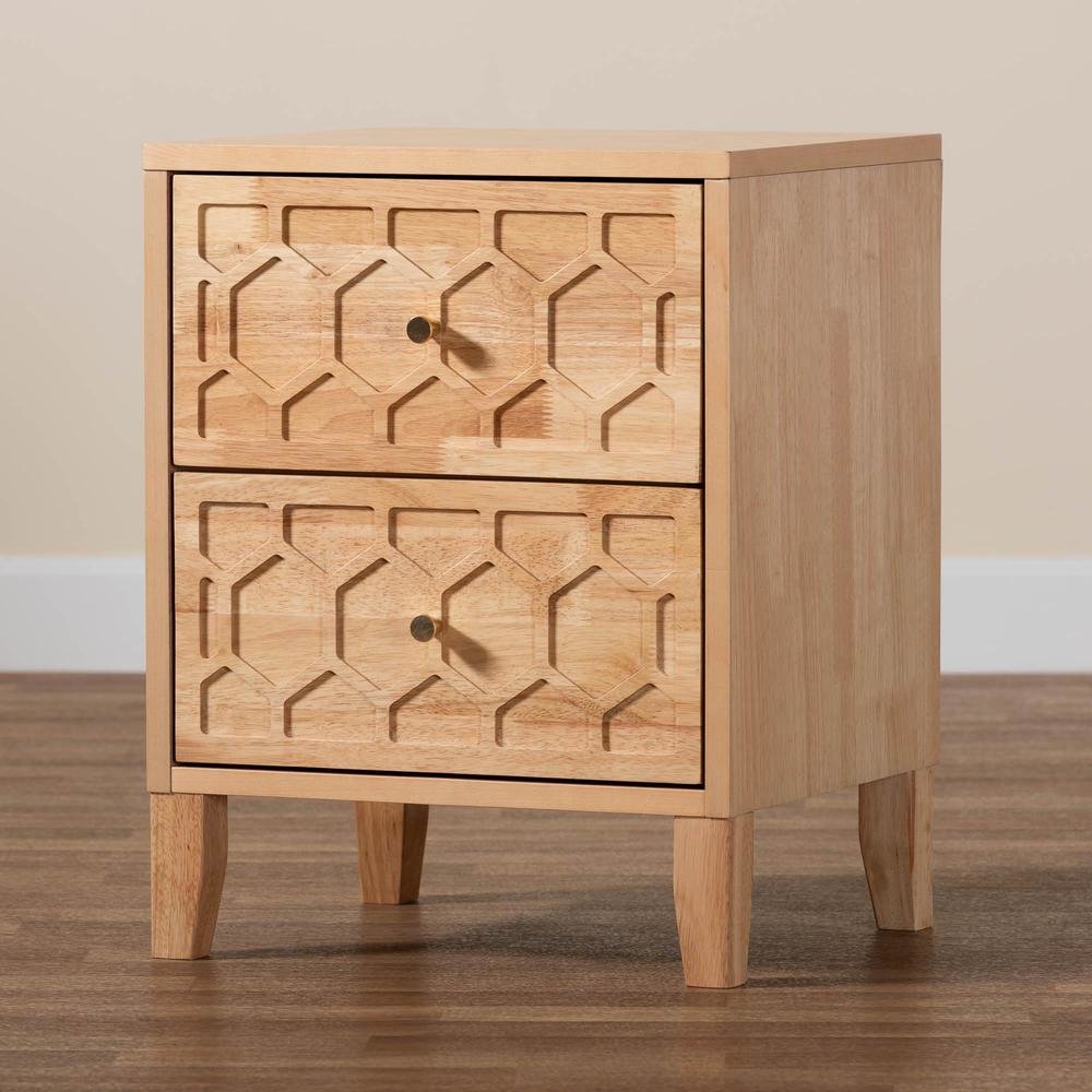 Hosea Japandi Carved Honeycomb Natural 2-Drawer Nightstand. Picture 19