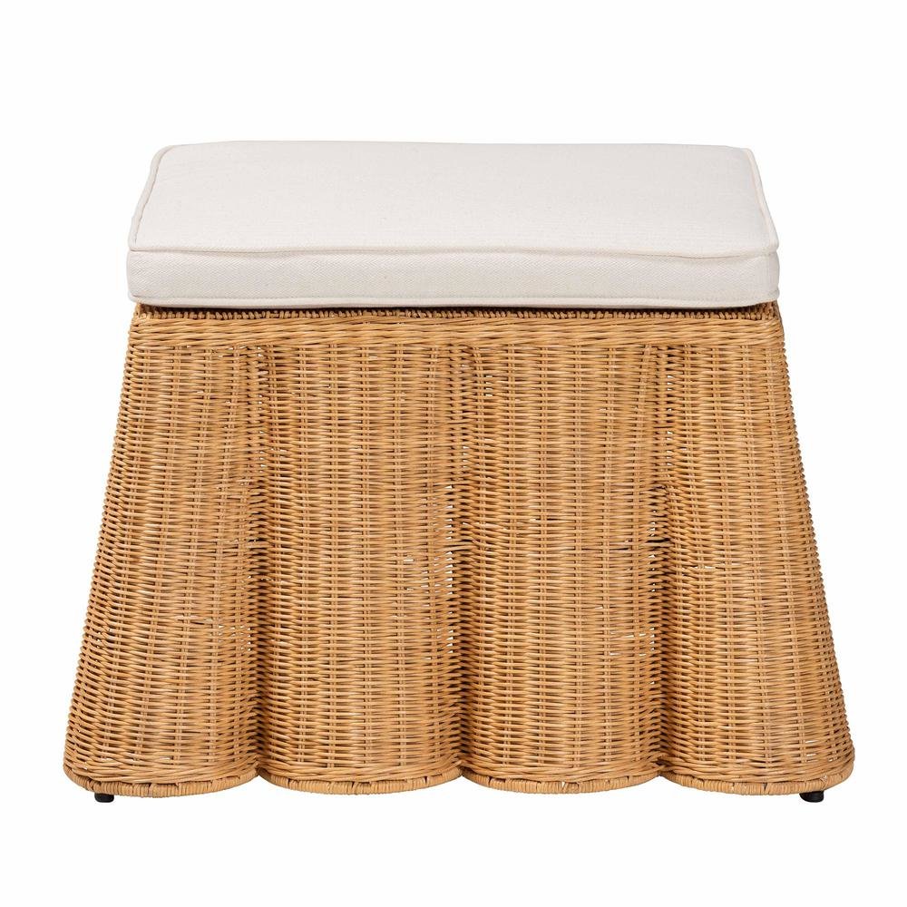 Palm Bohemian Honey Scallop Rattan Ottoman. Picture 9