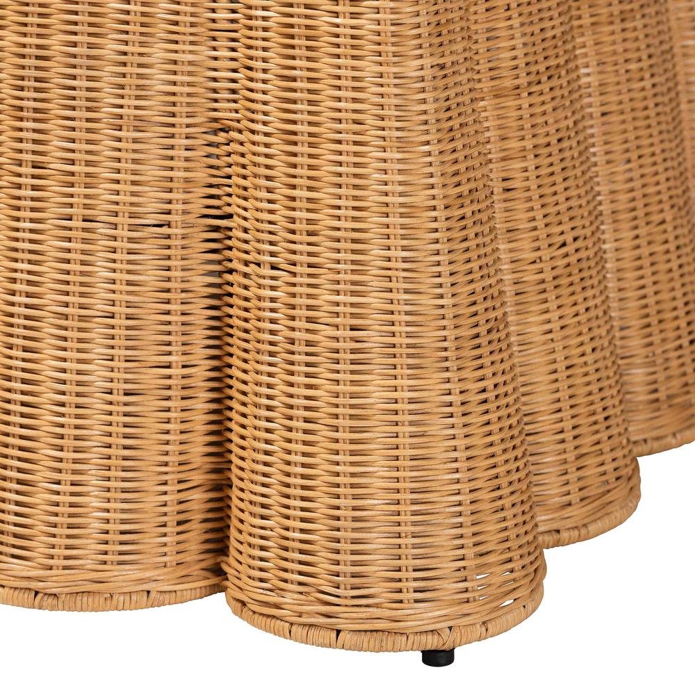 Palm Bohemian Honey Scallop Rattan Ottoman. Picture 10