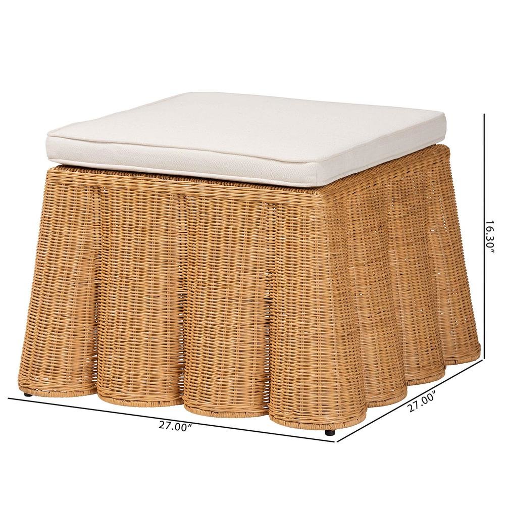 Palm Bohemian Honey Scallop Rattan Ottoman. Picture 14
