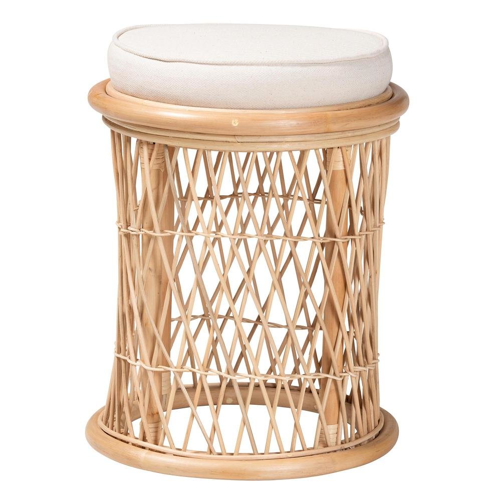 Junius Bohemian Natural Rattan Ottoman Footstool. Picture 8