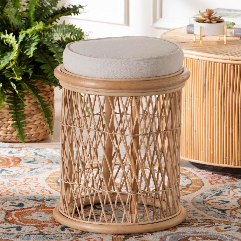 Junius Bohemian Natural Rattan Ottoman Footstool. Picture 12