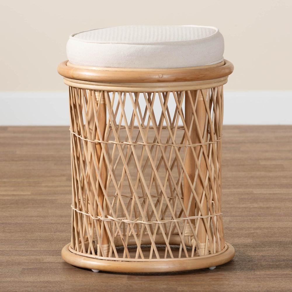 Junius Bohemian Natural Rattan Ottoman Footstool. Picture 13