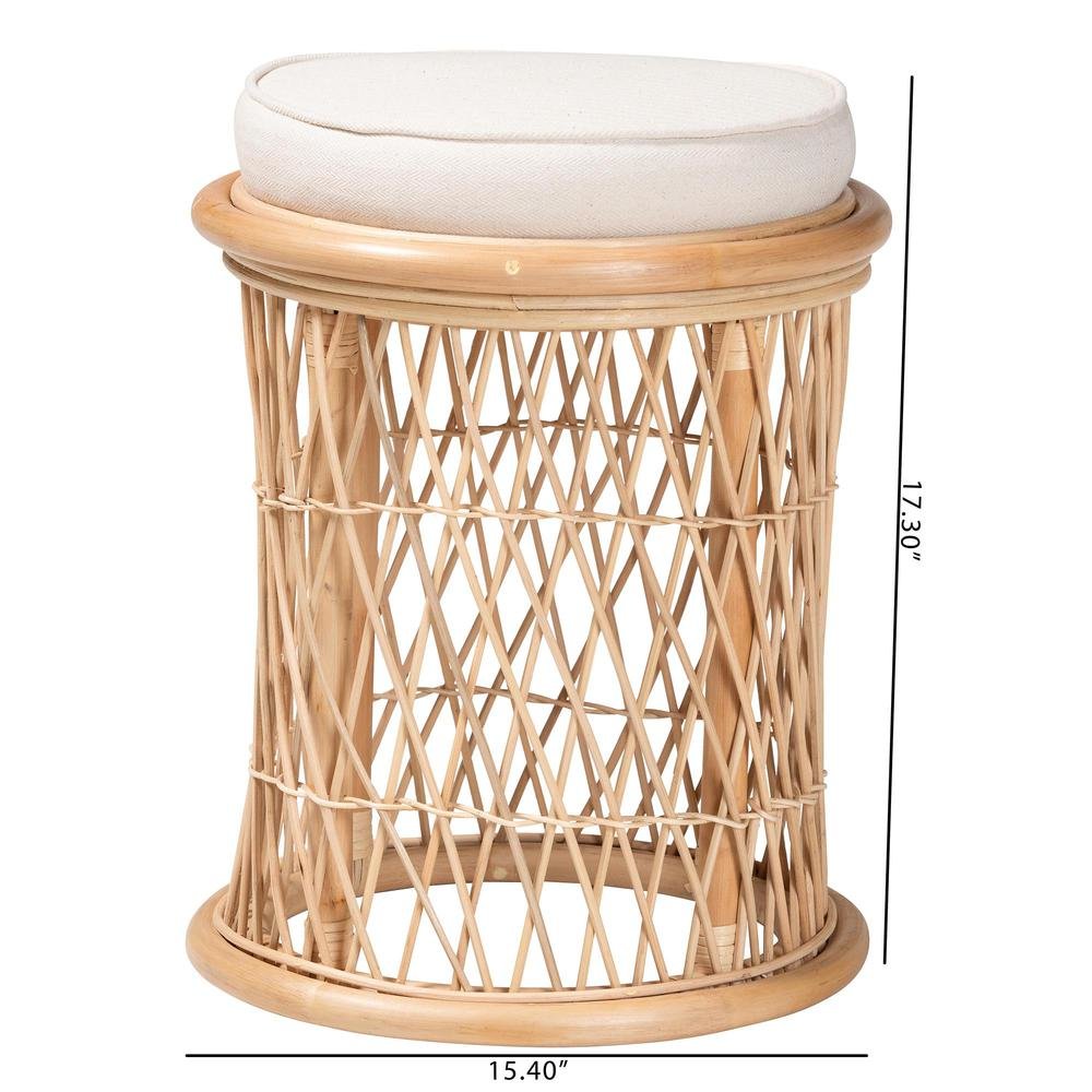 Junius Bohemian Natural Rattan Ottoman Footstool. Picture 14
