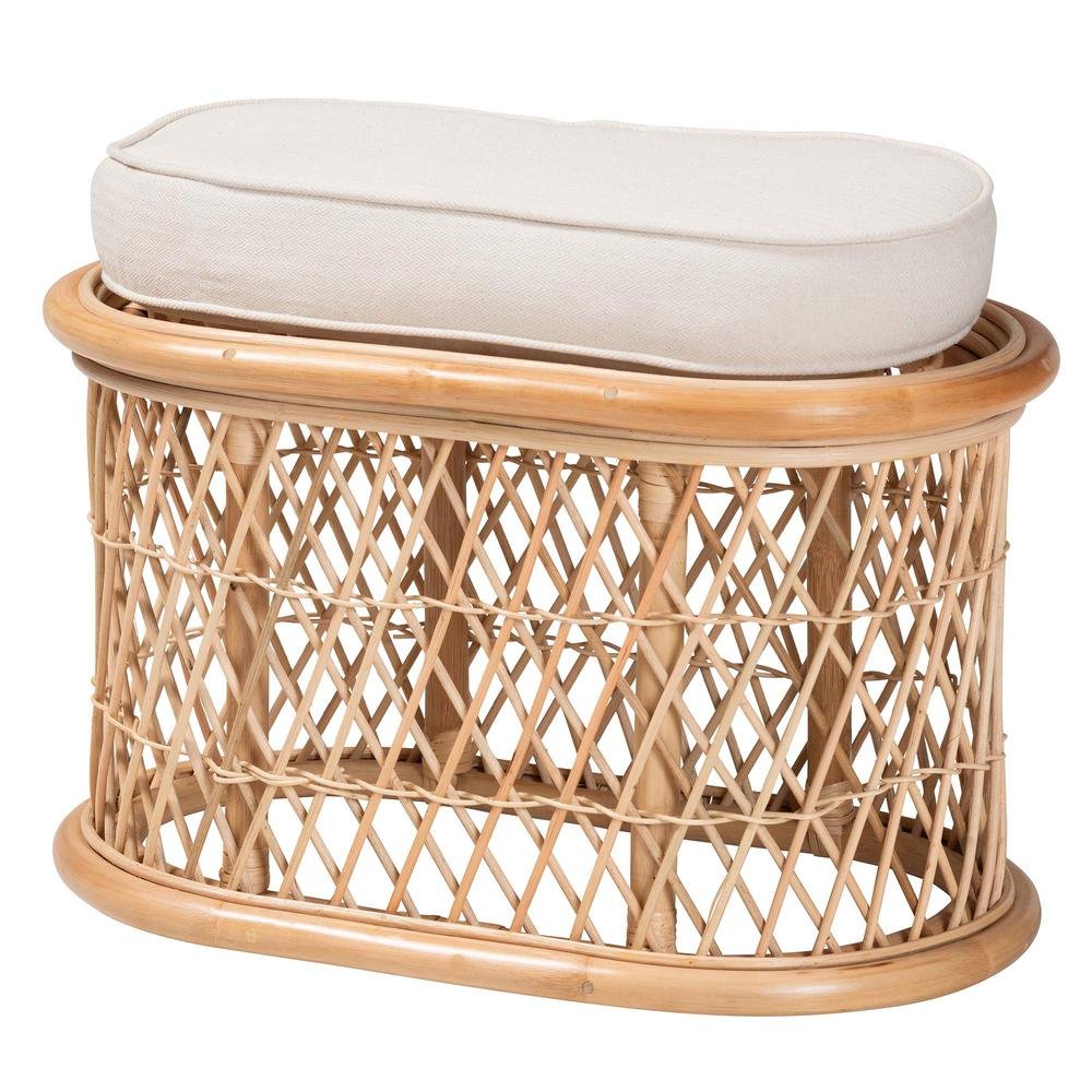 Ladonna Bohemian Natural Rattan Ottoman Footstool. Picture 10
