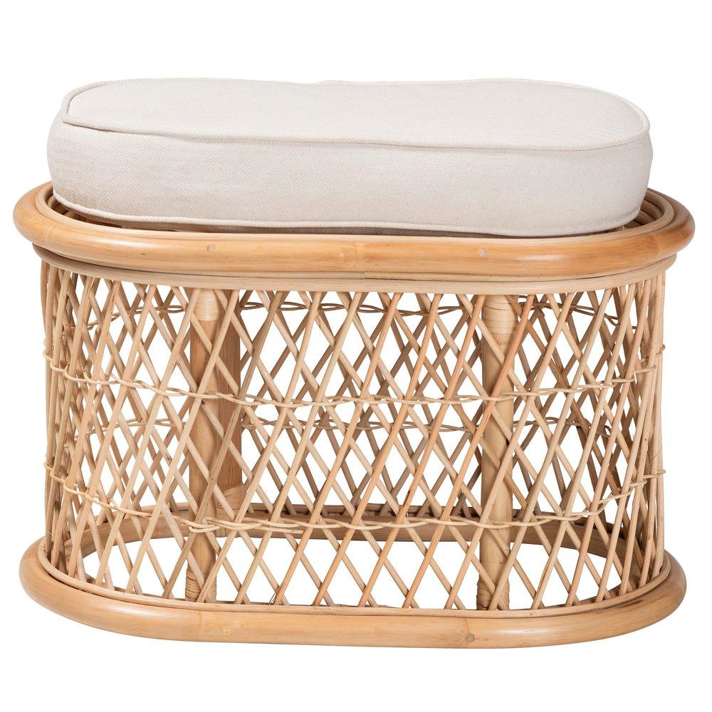 Ladonna Bohemian Natural Rattan Ottoman Footstool. Picture 11