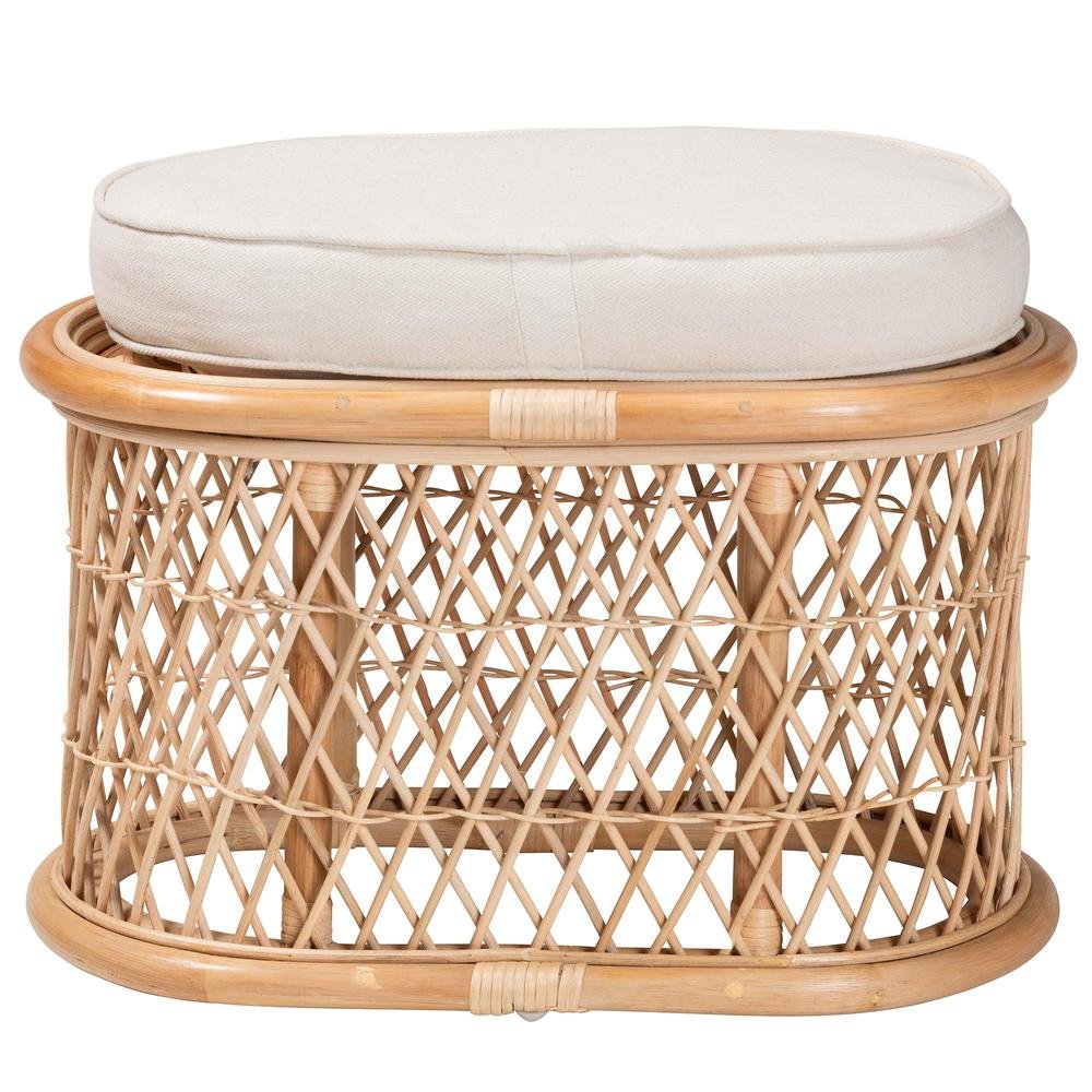 Ladonna Bohemian Natural Rattan Ottoman Footstool. Picture 13