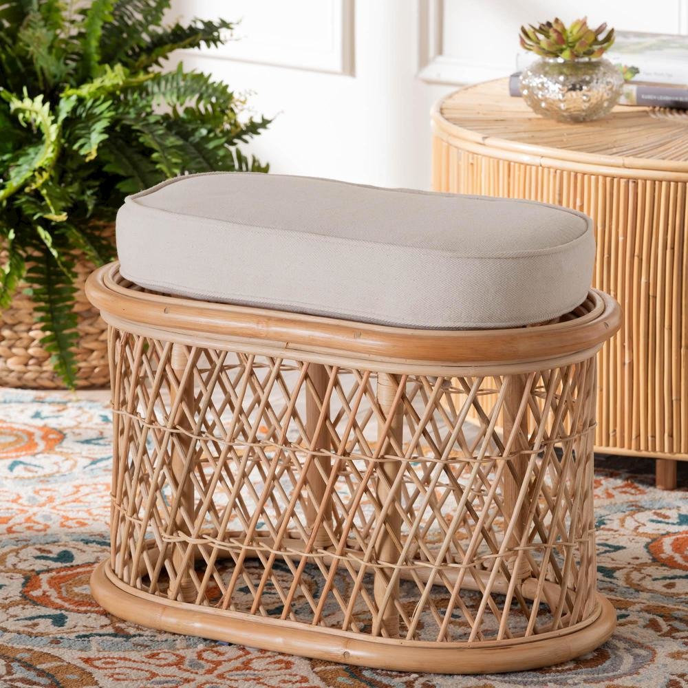 Ladonna Bohemian Natural Rattan Ottoman Footstool. Picture 16