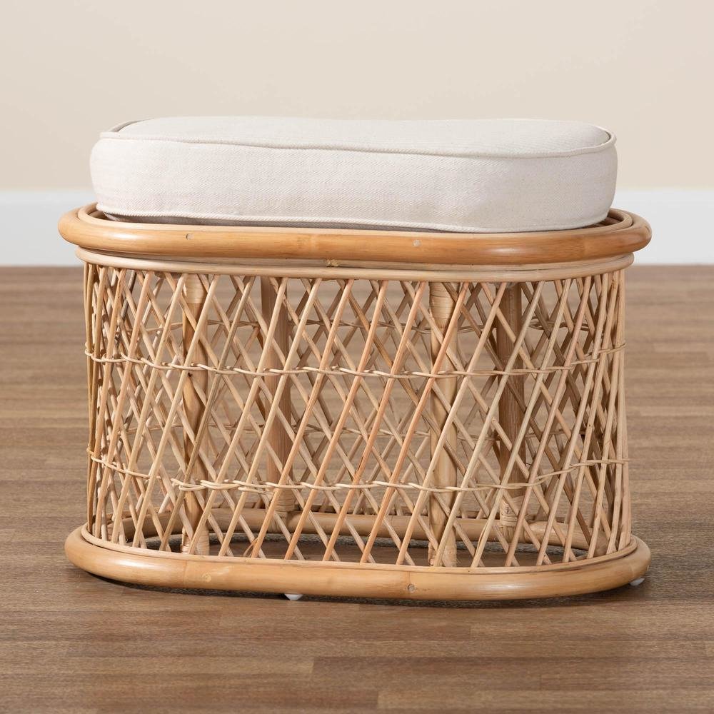Ladonna Bohemian Natural Rattan Ottoman Footstool. Picture 17