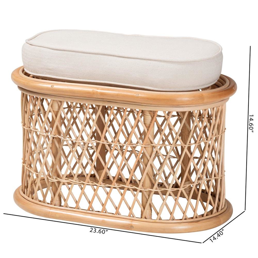 Ladonna Bohemian Natural Rattan Ottoman Footstool. Picture 18