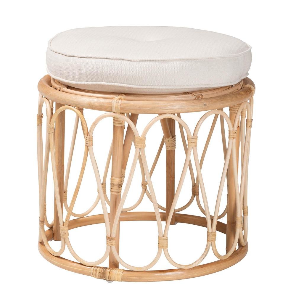 Hachiro Bohemian Natural Rattan Ottoman Footstool. Picture 8