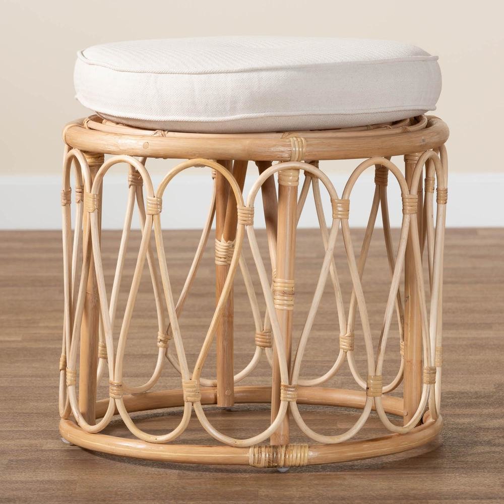 Hachiro Bohemian Natural Rattan Ottoman Footstool. Picture 13