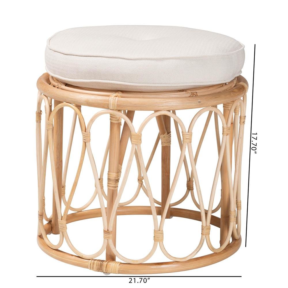 Hachiro Bohemian Natural Rattan Ottoman Footstool. Picture 14