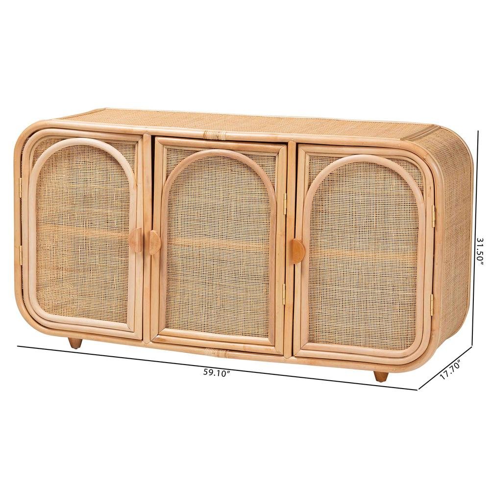 Evania Bohemian Natural Rattan 3-Door Storage Cabinet. Picture 20