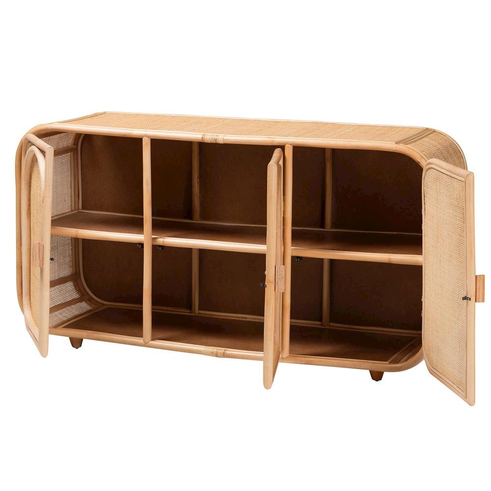 Evania Bohemian Natural Rattan 3-Door Storage Cabinet. Picture 12