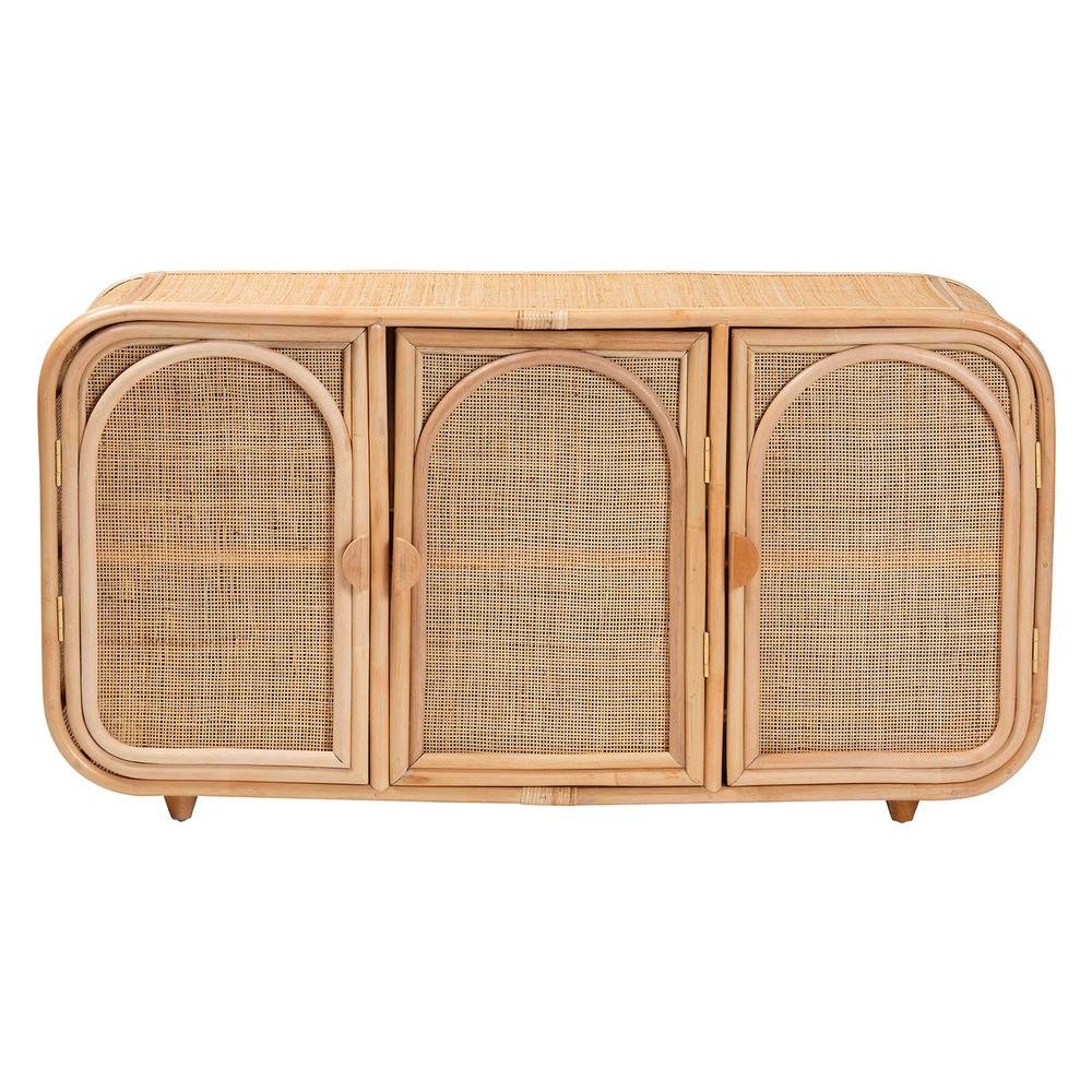 Evania Bohemian Natural Rattan 3-Door Storage Cabinet. Picture 13