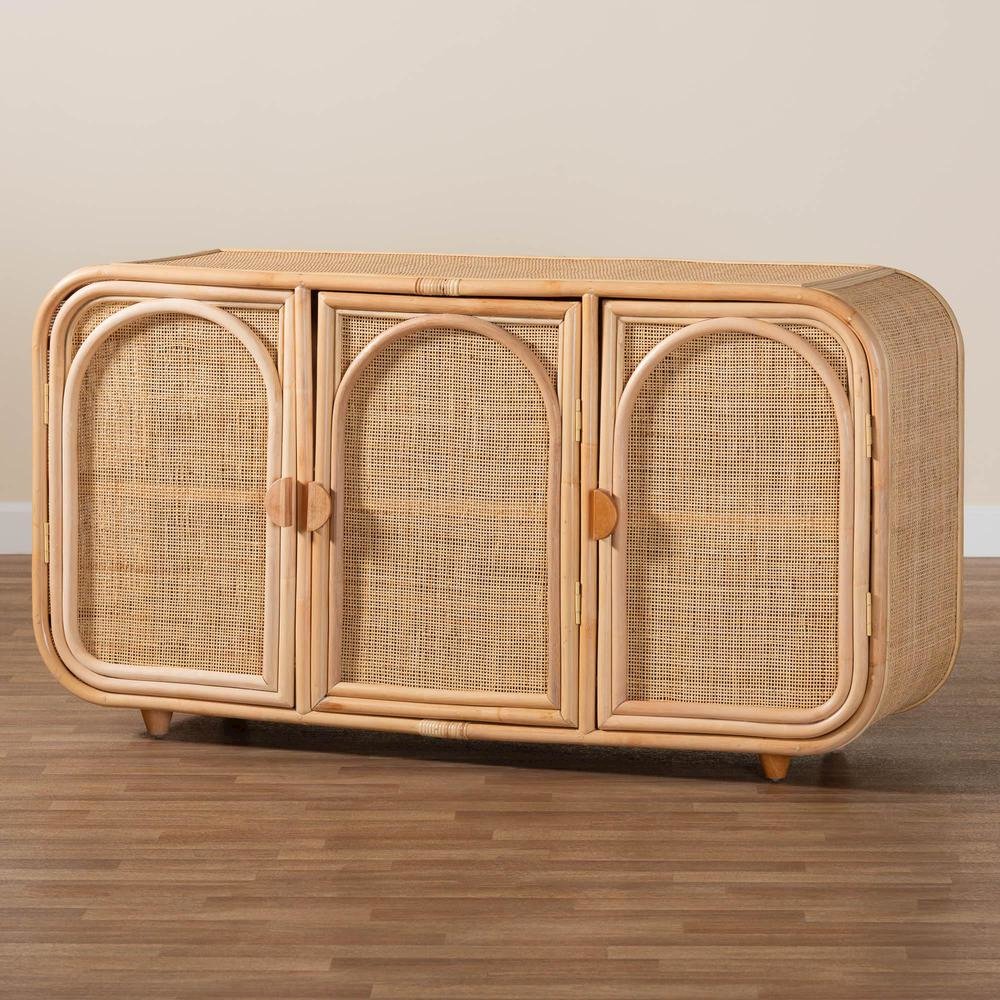 Evania Bohemian Natural Rattan 3-Door Storage Cabinet. Picture 19