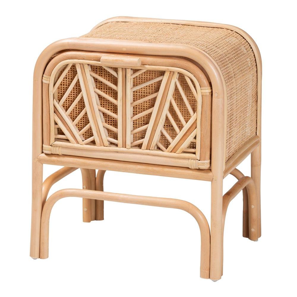Carabella Bohemian Natural Rattan 1-Drawer Nightstand. Picture 11