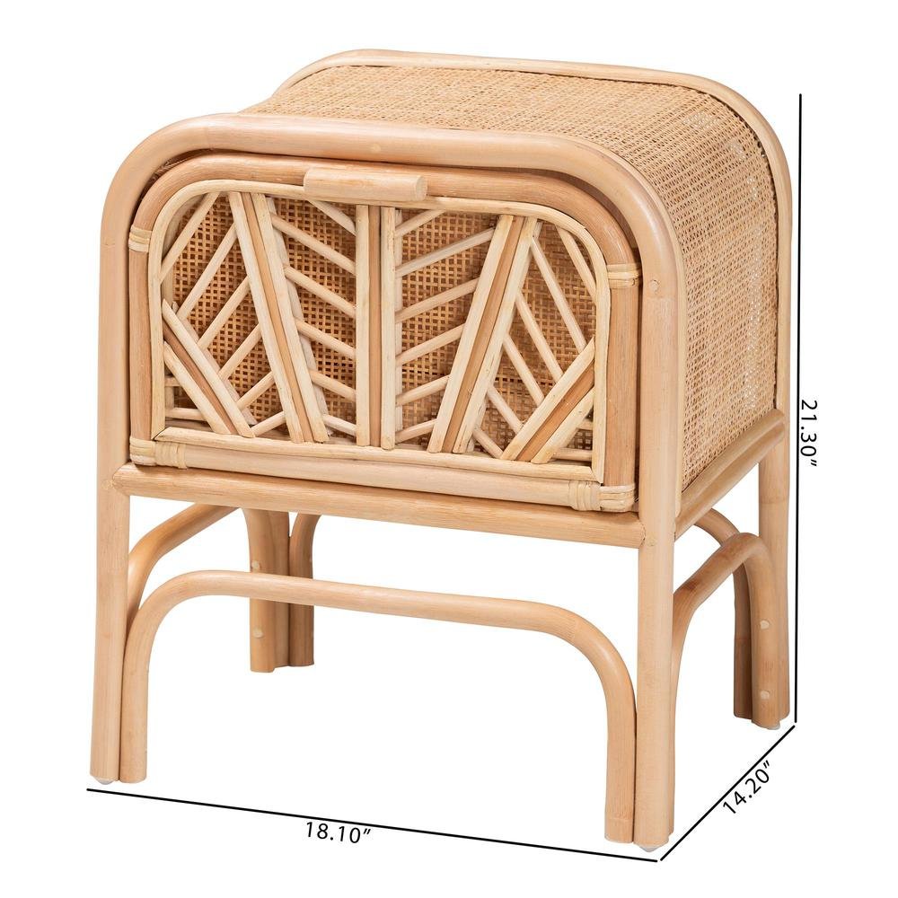 Carabella Bohemian Natural Rattan 1-Drawer Nightstand. Picture 20