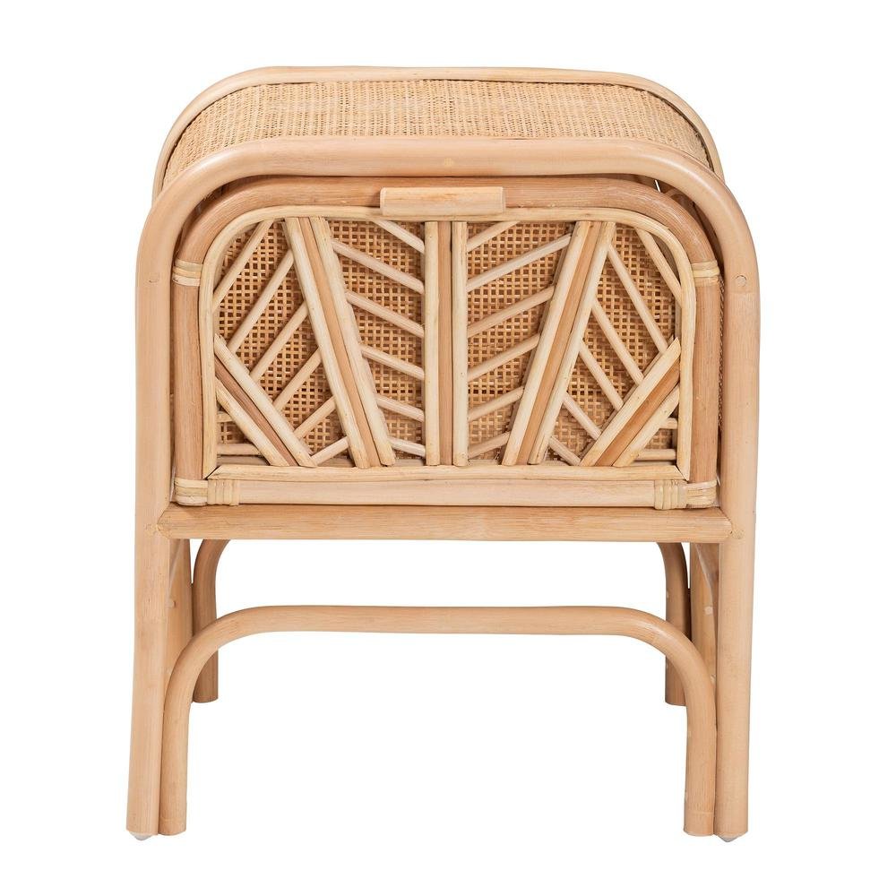 Carabella Bohemian Natural Rattan 1-Drawer Nightstand. Picture 13