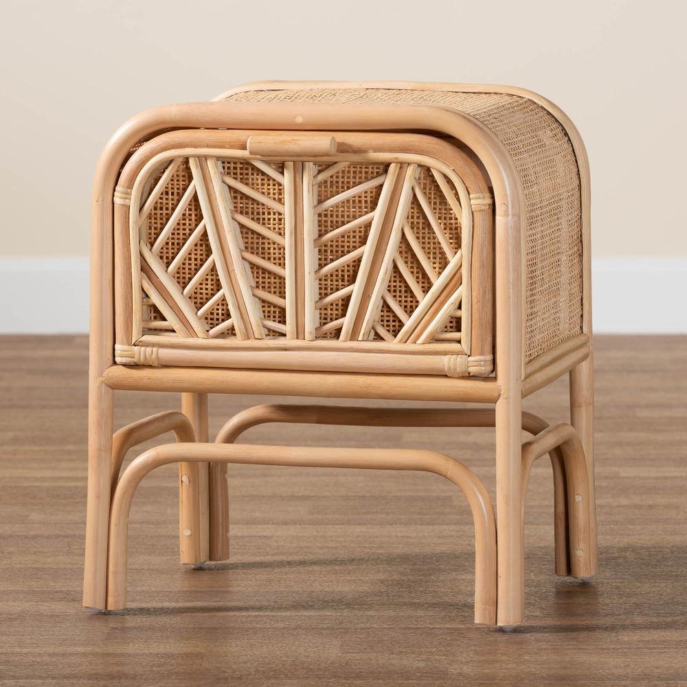 Carabella Bohemian Natural Rattan 1-Drawer Nightstand. Picture 19