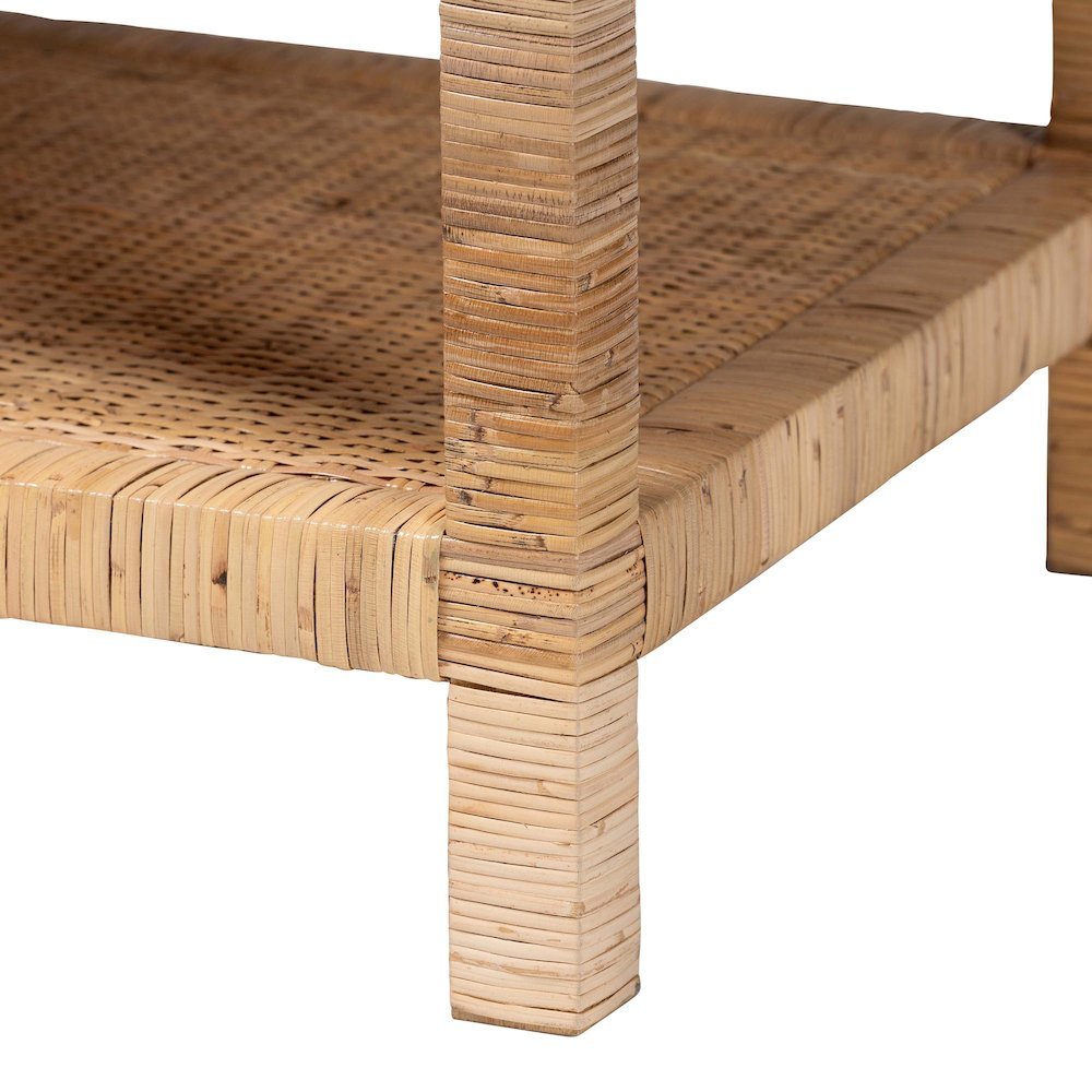 Kalimantan Bohemian Light Honey Rattan and Mahogany Wood Rectangle Coffee Table. Picture 5