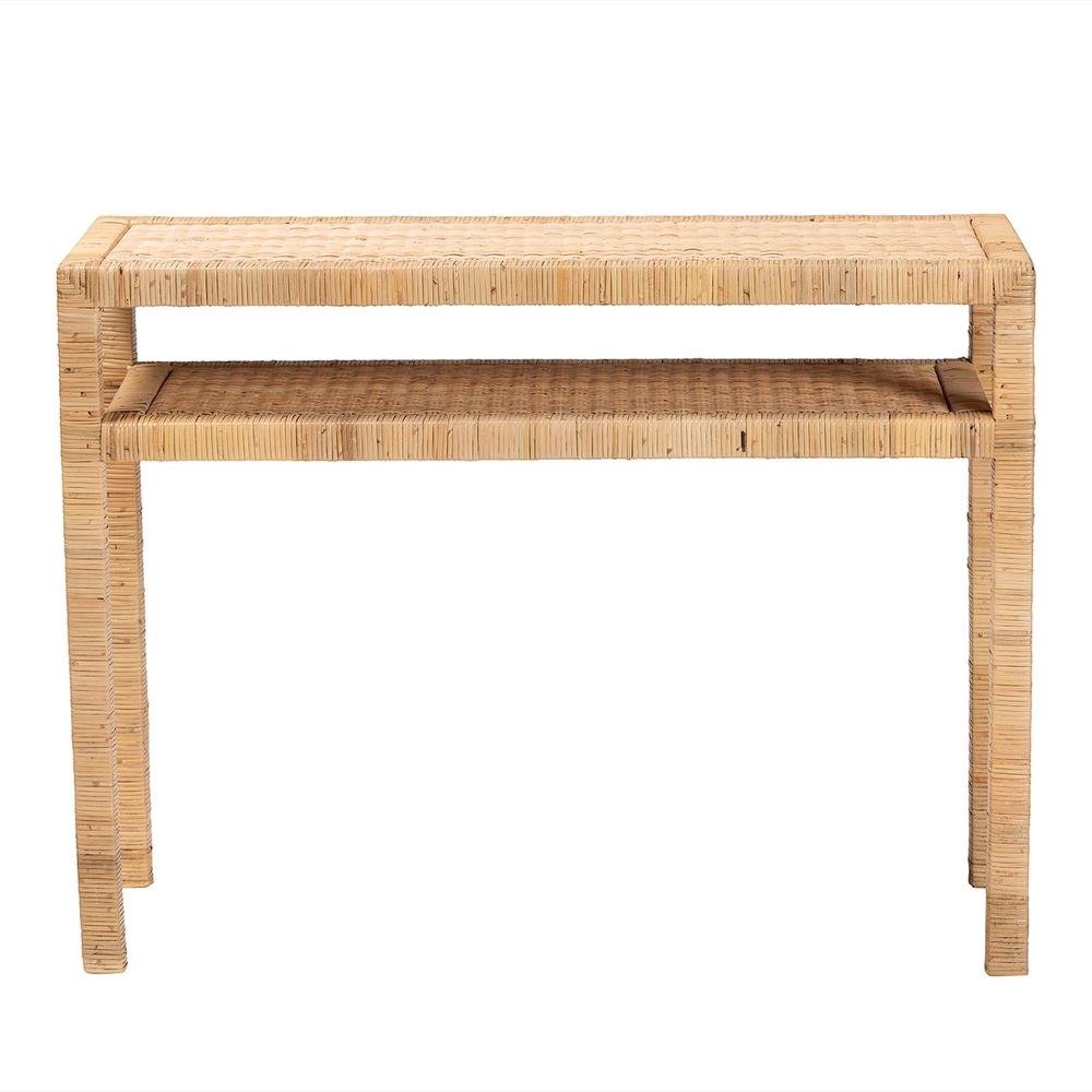 Kalimantan Bohemian Light Honey Rattan and Acacia Wood Console Table. Picture 11