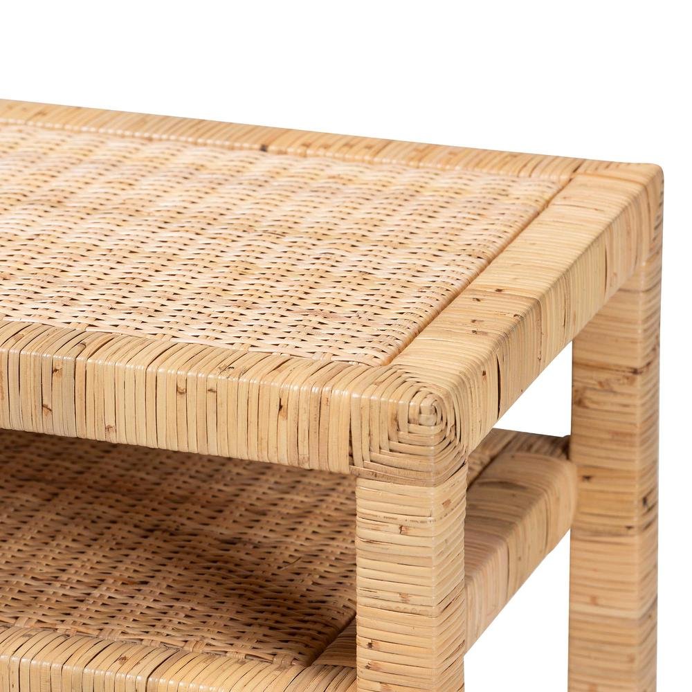 Kalimantan Bohemian Light Honey Rattan and Acacia Wood Console Table. Picture 13