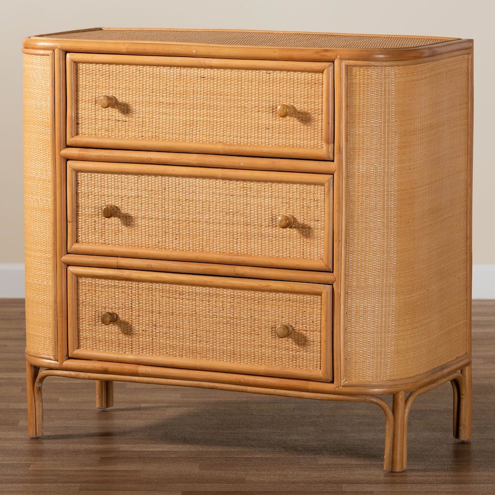 Radenza Bohemian Light Honey Rattan 3-Drawer Storage Cabinet. Picture 21