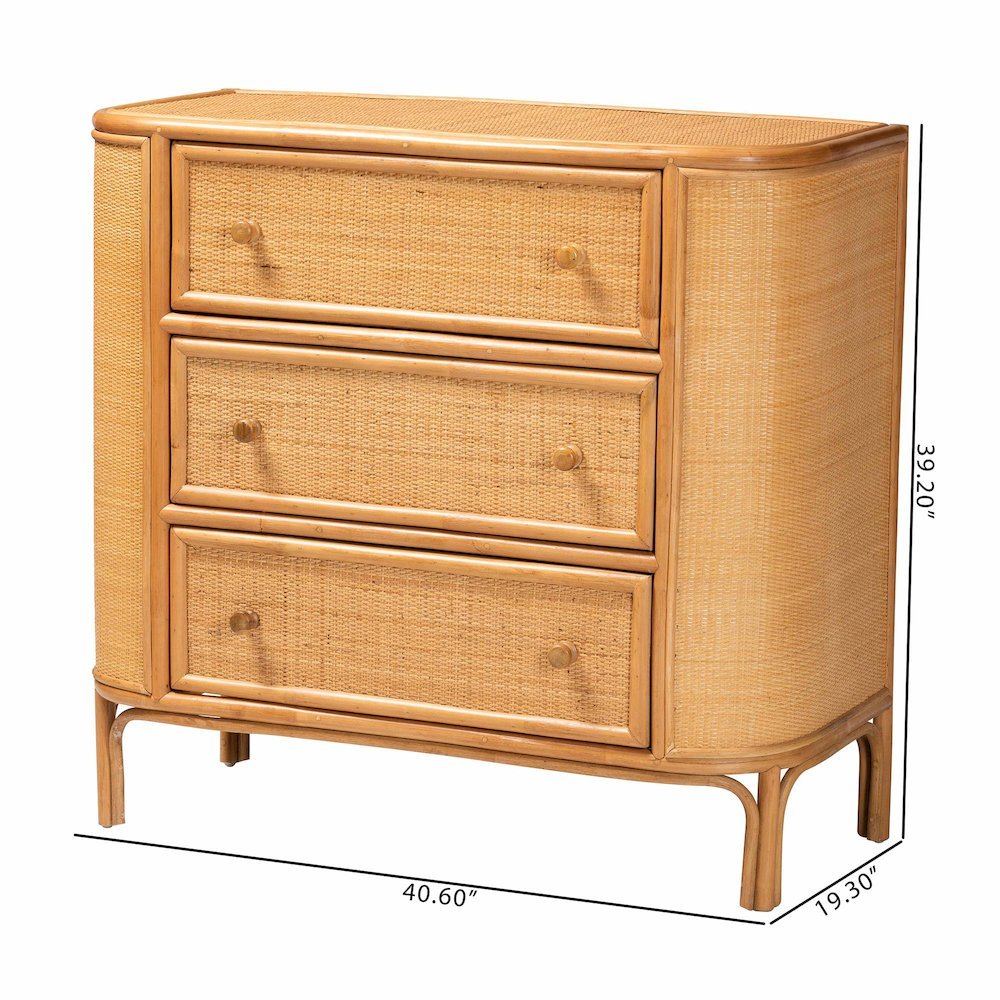 Radenza Bohemian Light Honey Rattan 3-Drawer Storage Cabinet. Picture 22