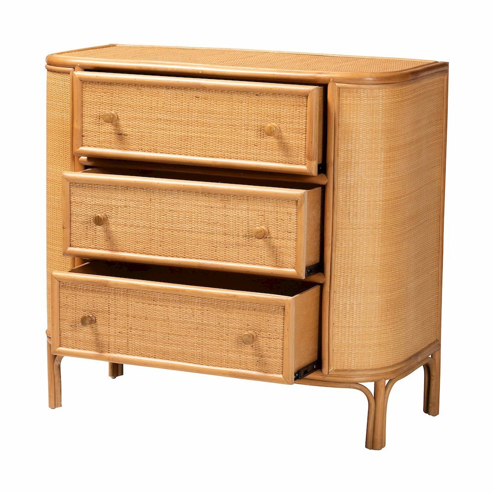 Radenza Bohemian Light Honey Rattan 3-Drawer Storage Cabinet. Picture 13