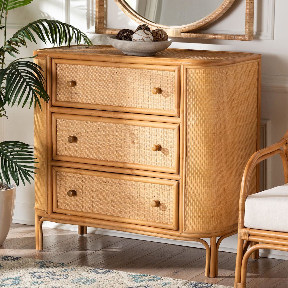 Radenza Bohemian Light Honey Rattan 3-Drawer Storage Cabinet. Picture 20