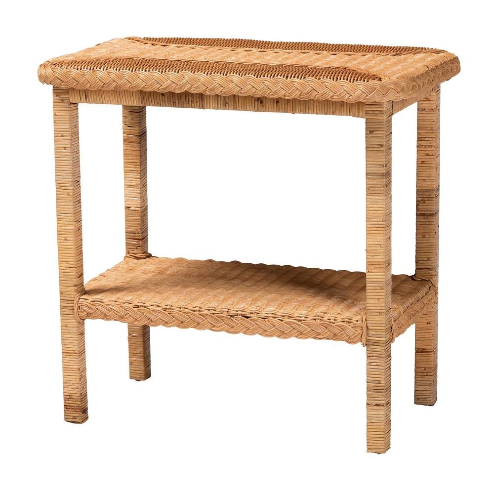 Minahasa Bohemian Light Honey Braided Rattan Side Table. Picture 10