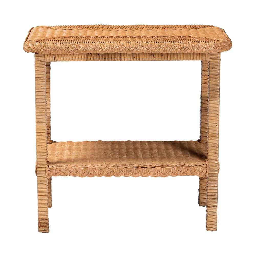 Minahasa Bohemian Light Honey Braided Rattan Side Table. Picture 11