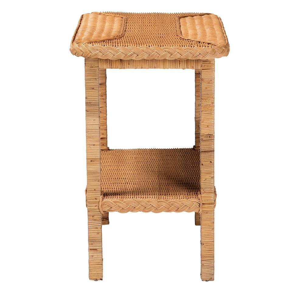 Minahasa Bohemian Light Honey Braided Rattan Side Table. Picture 12