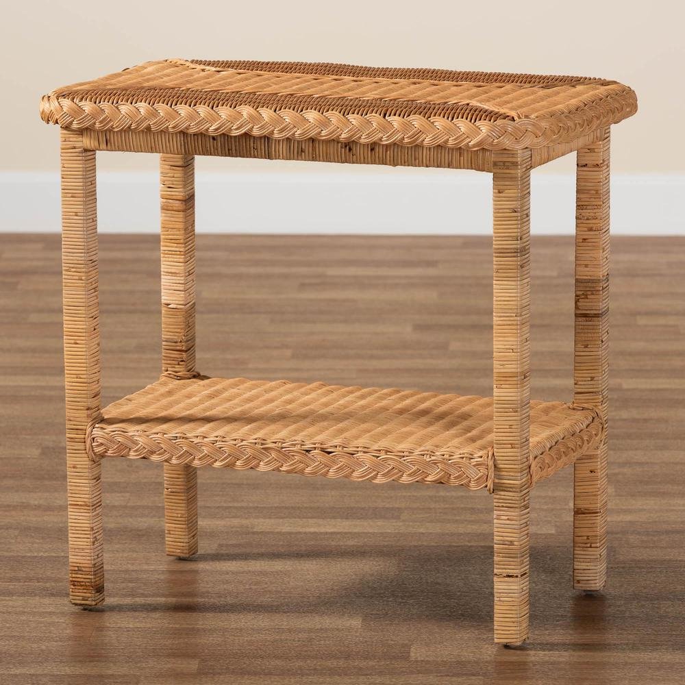 Minahasa Bohemian Light Honey Braided Rattan Side Table. Picture 17