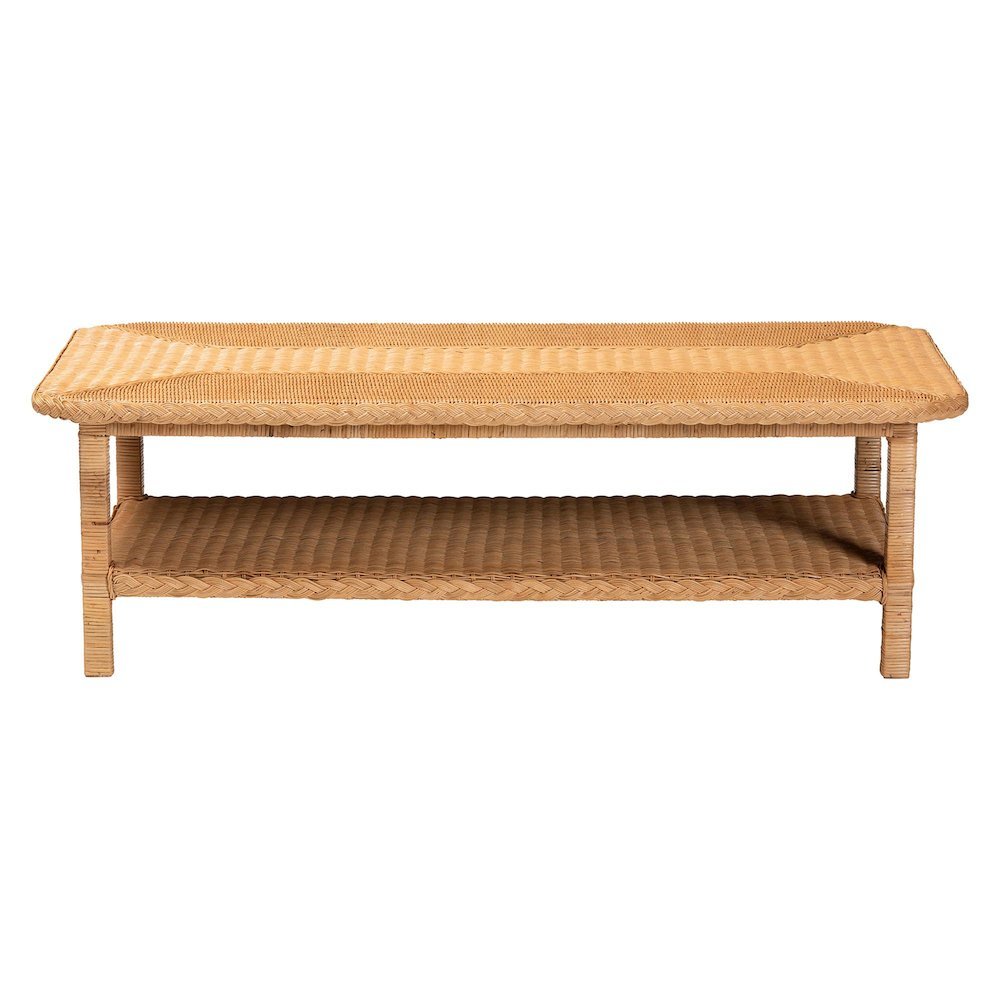 Minahasa Bohemian Light Honey Braided Rattan Coffee Table. Picture 2